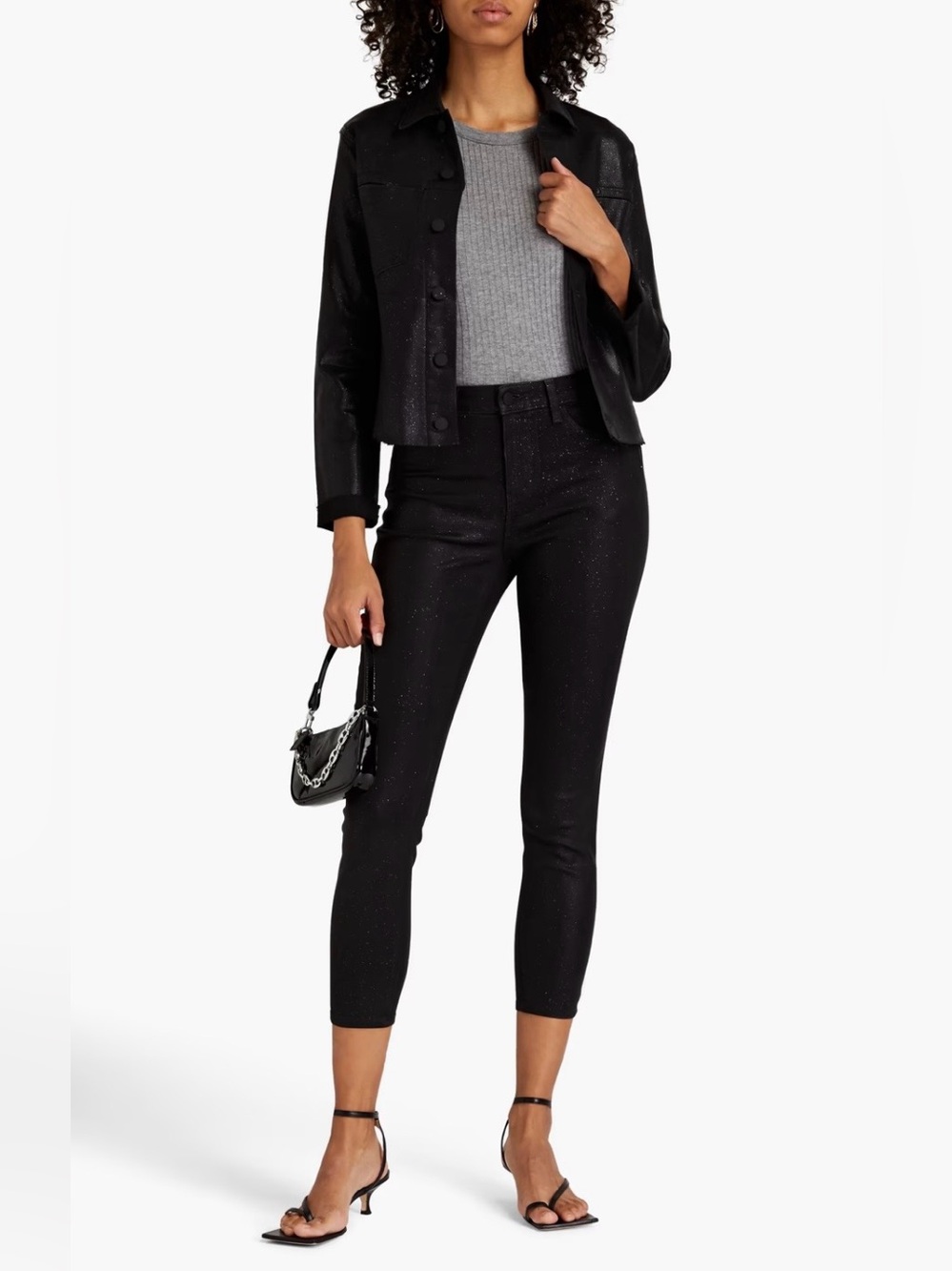 L'AGENCE Margot Cropped Glittered High-Rise Skinny Jeans Size 29